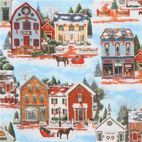 Robert Kaufman Christmas village fabric Fabric