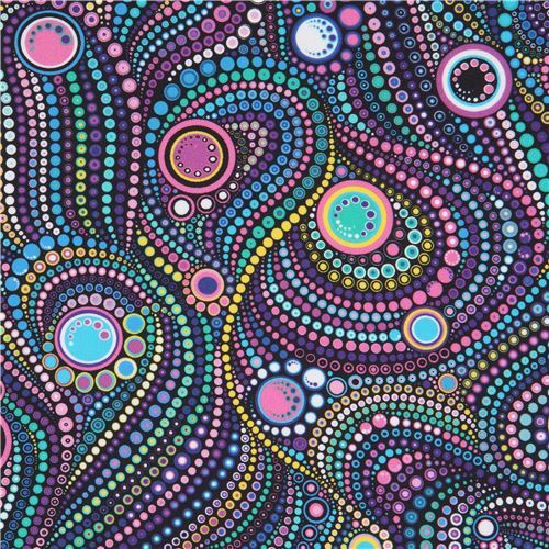 Tela de Robert Kaufman Effervescence Digital con lunares azules y violetas Tela