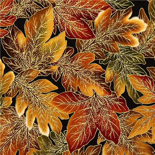 Robert Kaufman autumn fabric with golden leaves 1