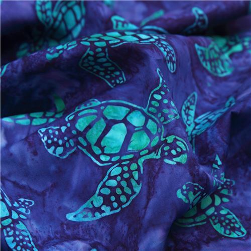 Remnant (34 x 112 cm) - Robert Kaufman batik fabric in dark purple with turtles 4