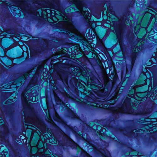 Remnant (34 x 112 cm) - Robert Kaufman batik fabric in dark purple with turtles 5