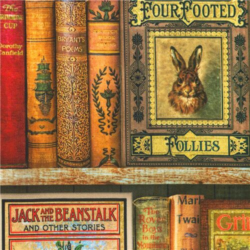 Tissu Robert Kaufman avec une bibliothque de livres classiques d'enfants Tissu