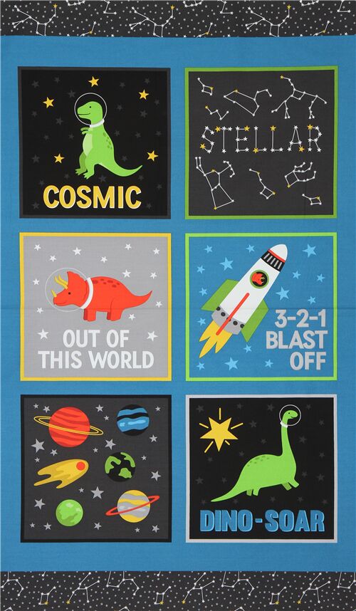 tela espacial con paneles de colores dinosaurio astronauta Tela