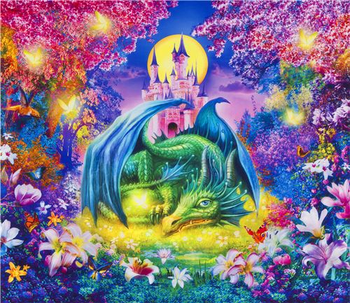 tessuto colorato Robert Kaufman drago castello Tessuto