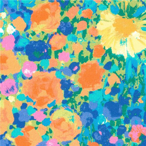 Robert Kaufman colorful painted flower garden pattern fabric Fabric