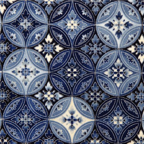 Robert Kaufman fabric with blue flower ornament silver 1