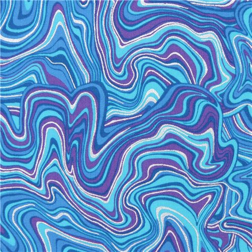 tessuto Robert Kaufman motivo blu decorazioni argentate Tessuto