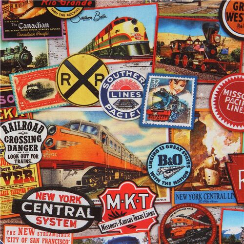 Vintage Classic Train Travel Fabric