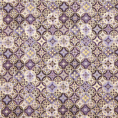Robert Kaufman Stoff mit lila Blumenornament & Gold 2