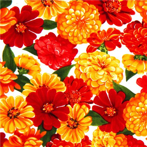 Robert Kaufman fabric with red and yellow flowers 1