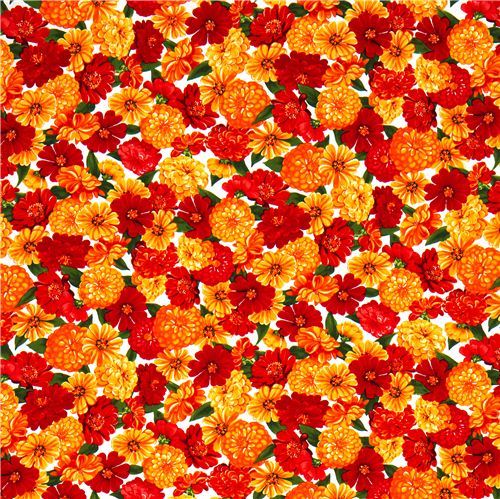 Robert Kaufman fabric with red and yellow flowers 2