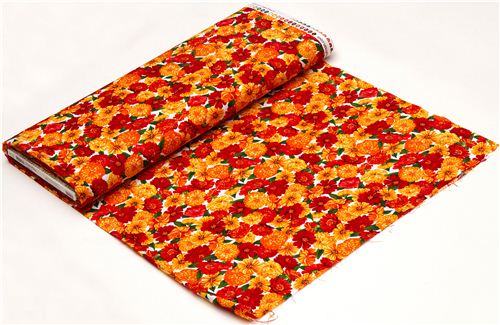 Robert Kaufman fabric with red and yellow flowers 3