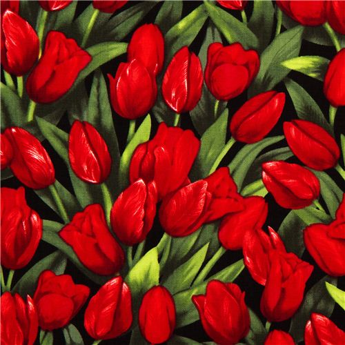 Robert Kaufman flower fabric with red tulips from the USA 1