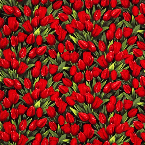 Robert Kaufman flower fabric with red tulips from the USA 2
