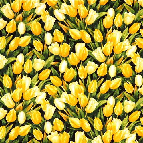 Robert Kaufman Blumen Stoff mit gelben Tulpen aus den USA 2