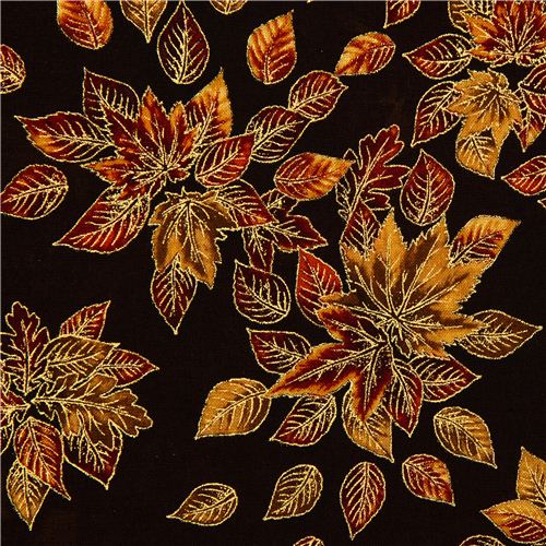 Tessuto autunnale dorato con foglie di Robert Kaufman Tessuto
