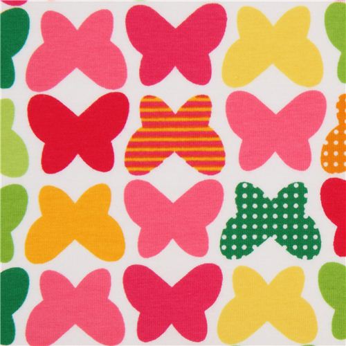 Tissu jersey Robert Kaufman, papillons roses et jaunes Tissu