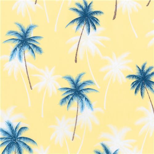 Remnant (39 x 112 cm) - Robert Kaufman palm tree fabric in light yellow