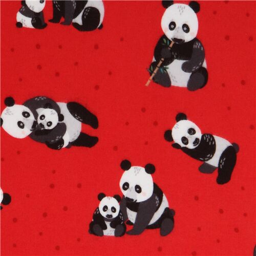 tela de franela roja con osos panda Tela