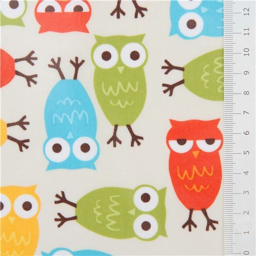 Remnant (26 x 62 cm) - Robert Kaufman premium laminate fabric colourful owls 2
