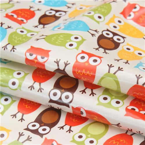 Remnant (26 x 62 cm) - Robert Kaufman premium laminate fabric colourful owls 4