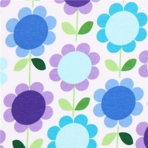 Tissu jersey Robert Kaufman  fleurs violettes et bleues Tissu