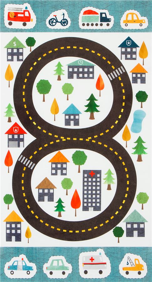 tessuto bianco Robert Kaufman cittā pista da corsa pannelli Tessuto