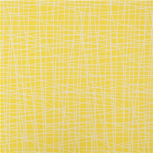 Scibbled Checkers Lines Yellow Fabric