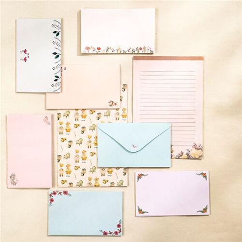 Rocking horse letter set pastel pink green 3 envelopes 6 sheets paper 6
