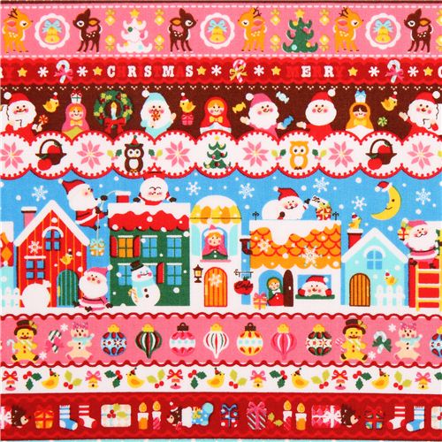 tessuto natalizio Cosmo a strisce Babbo Natale matiosche Tessuto