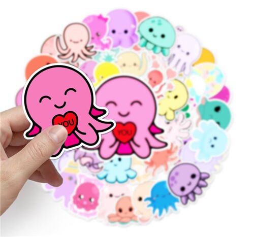 Sea creatures 50 unique octopus designs cute flake stickers diecuts 2
