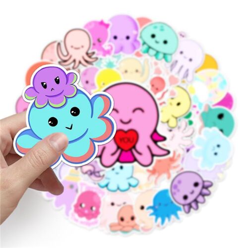 Sea creatures 50 unique octopus designs cute flake stickers diecuts 3