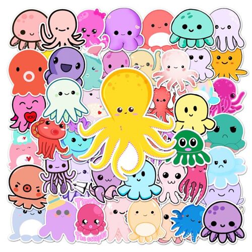 Sea creatures 50 unique octopus designs cute flake stickers diecuts 5