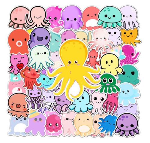 Sea creatures 50 unique octopus designs cute flake stickers diecuts 6