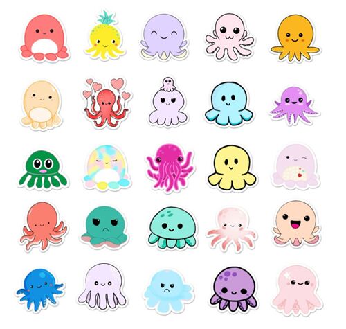 Sea creatures 50 unique octopus designs cute flake stickers diecuts 8