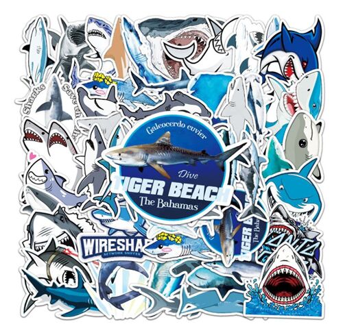 Sharks 50 unique designs sealife characters diecut sticker pack 4