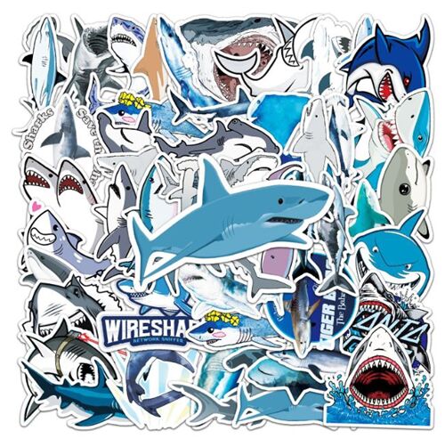Sharks 50 unique designs sealife characters diecut sticker pack 5