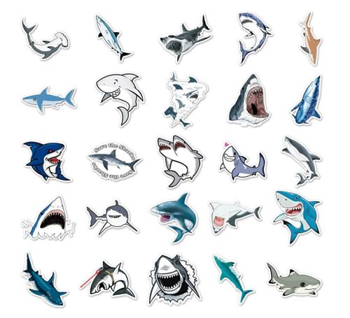 Sharks 50 unique designs sealife characters diecut sticker pack 6