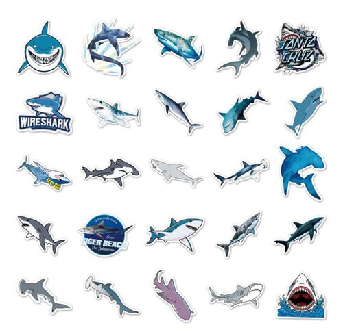 Sharks 50 unique designs sealife characters diecut sticker pack 7