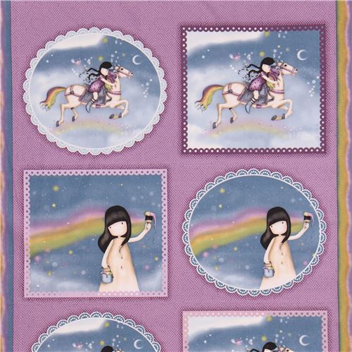 Tissu Quilting Treasures Simply Gorjuss «Rainbow Dreams», fille, cheval, cadre Tissu