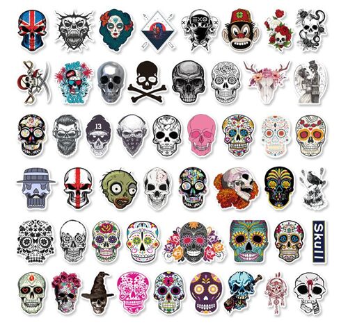 Paquete de pegatinas troqueladas de tatuaje de calaveras 50 diseos nicos Calaveras de azcar Union 4