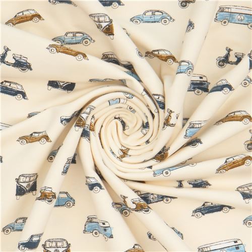 Fat Quarter (50 x 78 cm) - Stof Fabrics cream Avalana sweat knit fabric with small cars 5