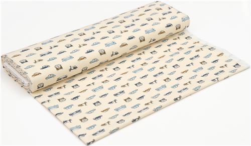 Fat Quarter (50 x 78 cm) - Stof Fabrics cream Avalana sweat knit fabric with small cars 6