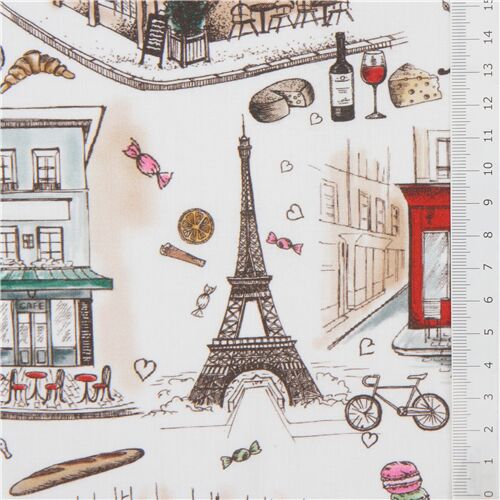 Remnant (22 x 112 cm) - Stof France Paris and Eiffel Tower fabric in white 2
