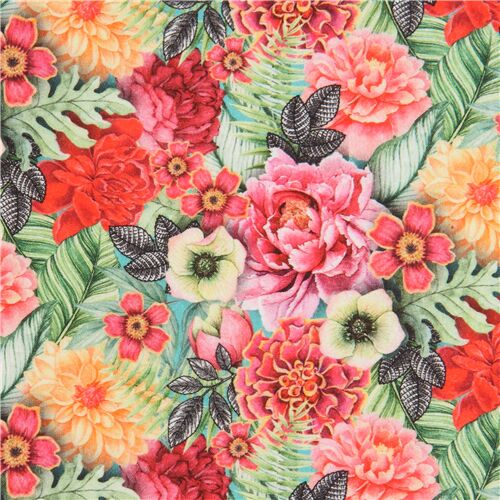 Stof France tela de flores de colores con peonía dalia flor tropical Tela
