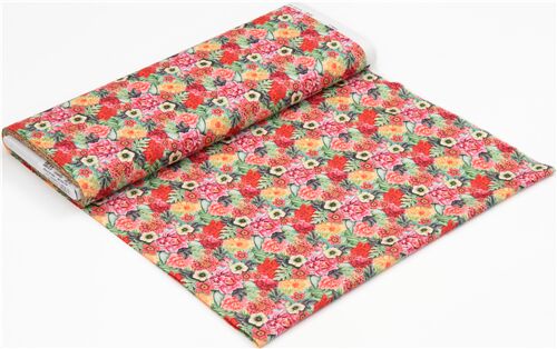 Stoffrest (32 x 112 cm) - Bunter Stoff mit Pfingstrosen und Dahlien von Stof France 4
