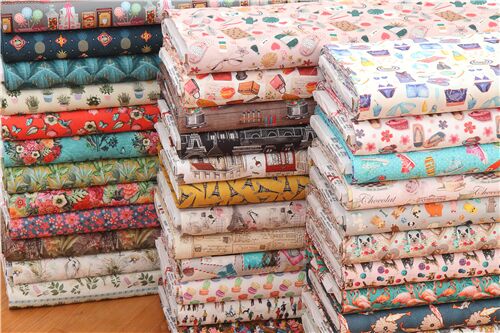Stoffrest (32 x 112 cm) - Bunter Stoff mit Pfingstrosen und Dahlien von Stof France 6
