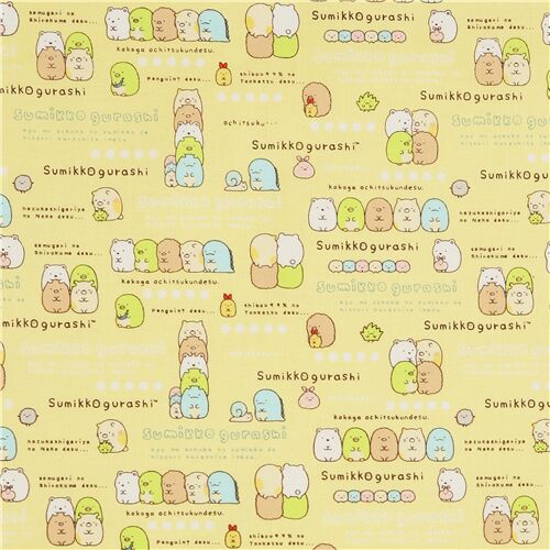 tessuto giallo Sumikkogurashi in fila cotone per lenzuola Kokka Giappone Tessuto