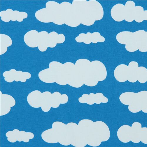 Tissu jersey bleu ciel avec des nuages blancs Tissu
