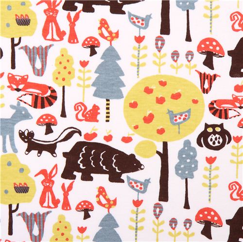 Tela de punto monaluna orgnica con animales bosque Swedish Tela